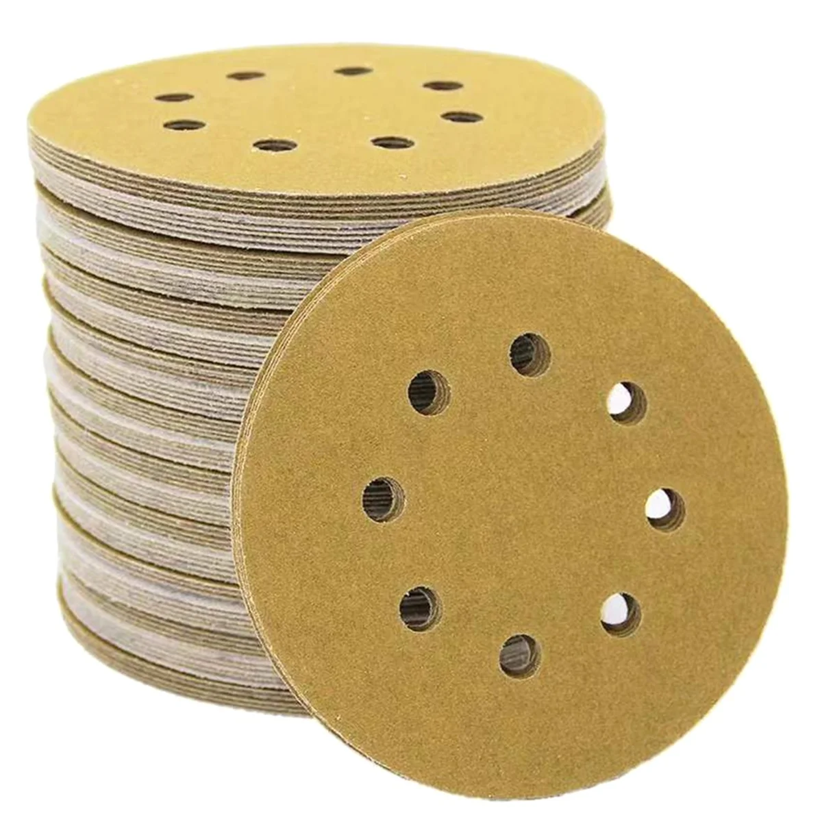 

B03C 100pcs 5Inch Yellow Sanding Discs 8Hole P120 Hook and Loop Aluminum Oxide Sandpapers for Polishing Random Orbital Sander