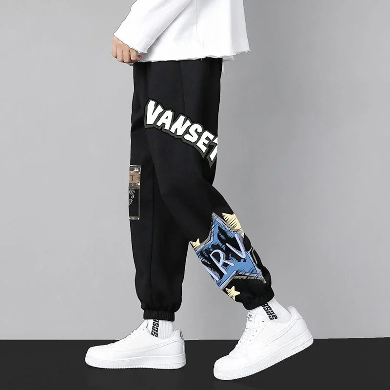 

Wide Leg Sweatpants for Men Cropped Trousers Hip-hop Black Thin Graphic Man Sports Pants Summer New Items in Plus Size Y2k Baggy