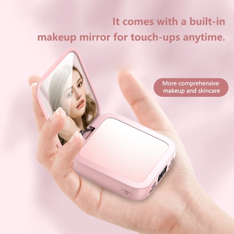 20000mAh Power Bank with Makeup Mirror Detachable Digital Display External Battery Built in Cable for iPhone Samsung