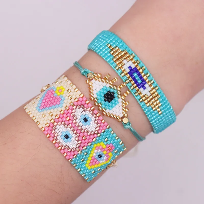 Rice bead bracelet Devil's eye Heart Design Originality Hand knitting Bohemia Adjustable Fashion Simple Beaded bracelet set