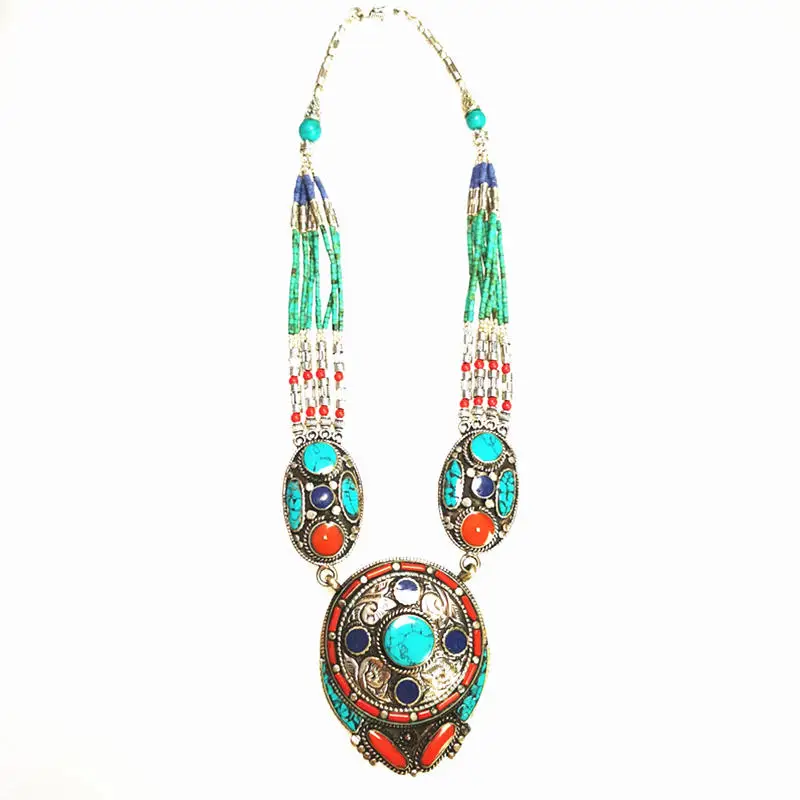 

Tibetan Ethnic BOHO Vintage Necklace Copper Inlaid Multi Statements TNL189