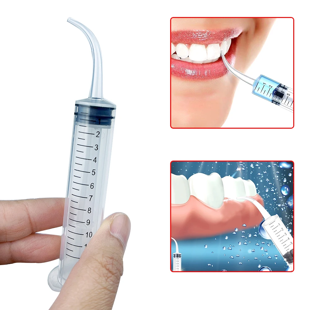 Jeringa de riego Dental transparente desechable, 3 piezas, con punta curva de 12ml, higiene bucal, blanqueamiento Dental, instrumento de dentista