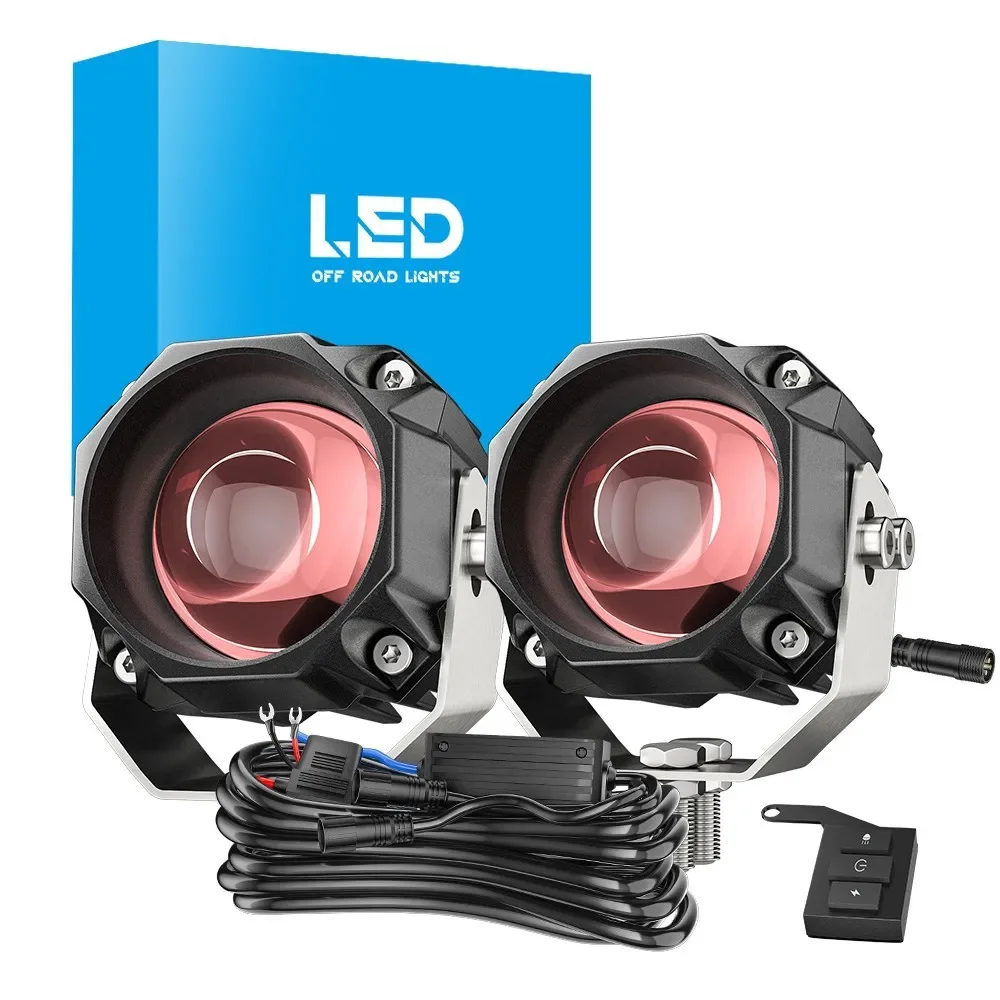 

2PCS Motorcycle spotlight set modified red film external two-color 5-mode automotive LED working light