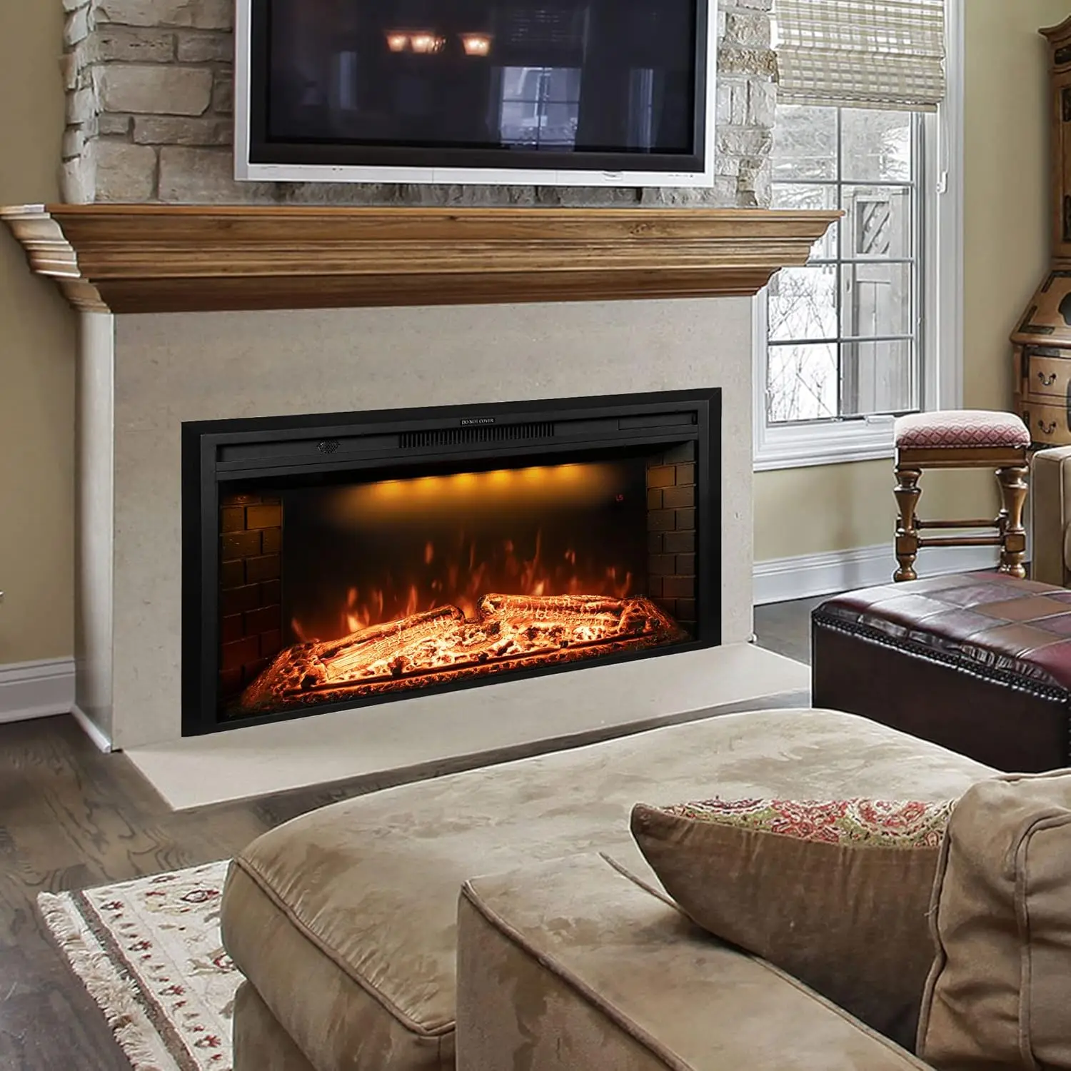 43 Inch Electric Fireplace, Wall Fireplace Electric With Remote Control, Realistic Log And Crackling Sound, Overheating