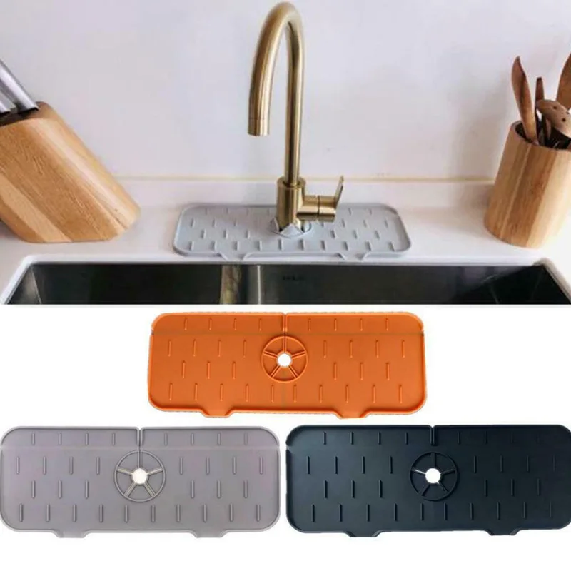 Kitchen Faucet Absorbent Mat Silicone Sink Splash Guard Water Draining Pad Countertop Protector Table Cushion Place Mat Bathroom