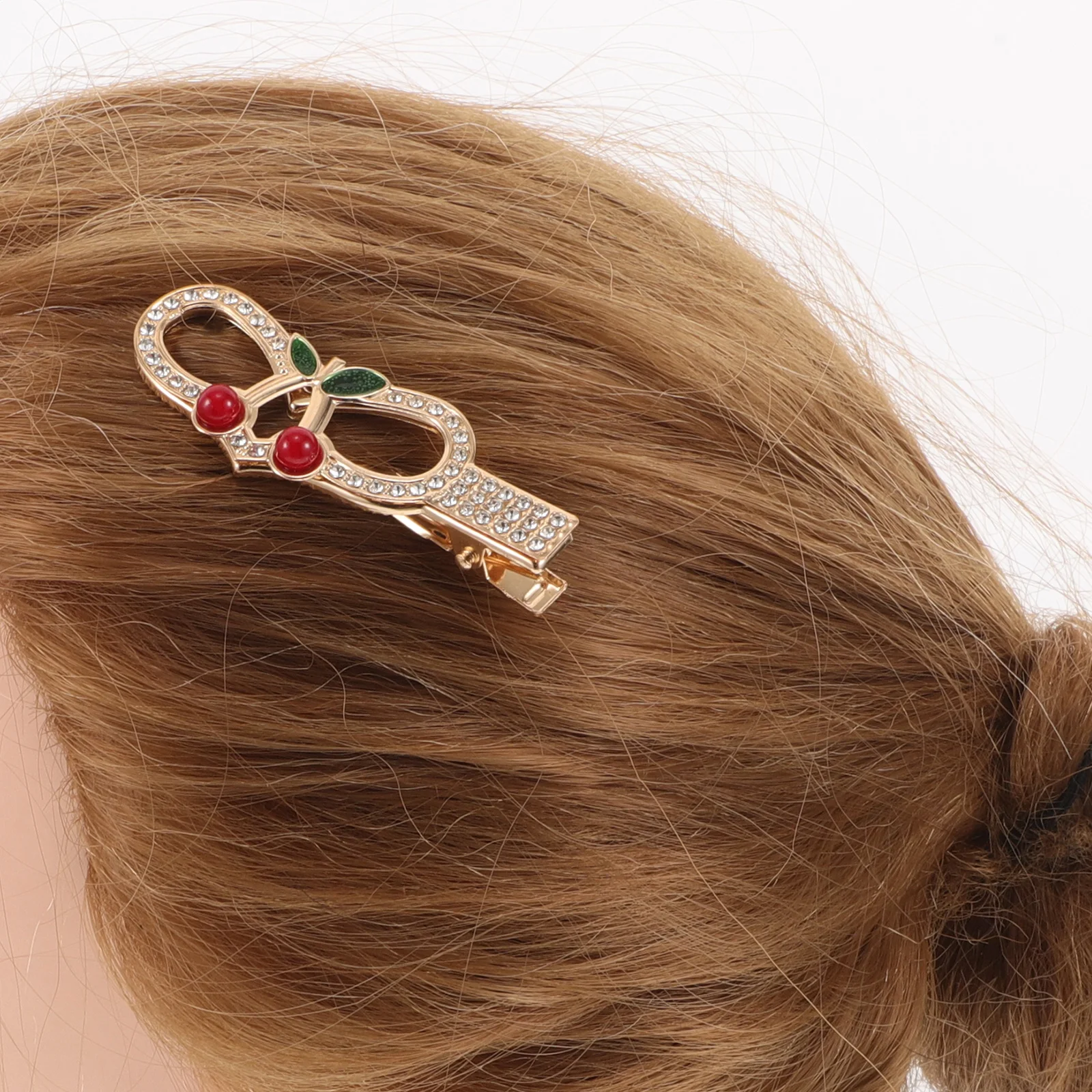 

2 Pcs Sparkling Cherry Hair Clips Rhinestone Decorated Duckbilled Barrettes Ponytail Holders For Women Girls