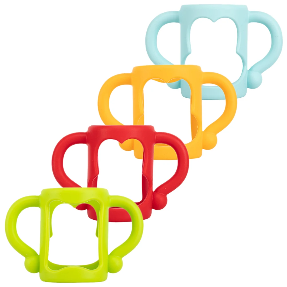

4pcs Ergonomic Silicone Baby Bottle Handles with Non Slip Grip for Straight Bottles Protective Soft Gel Sleeve