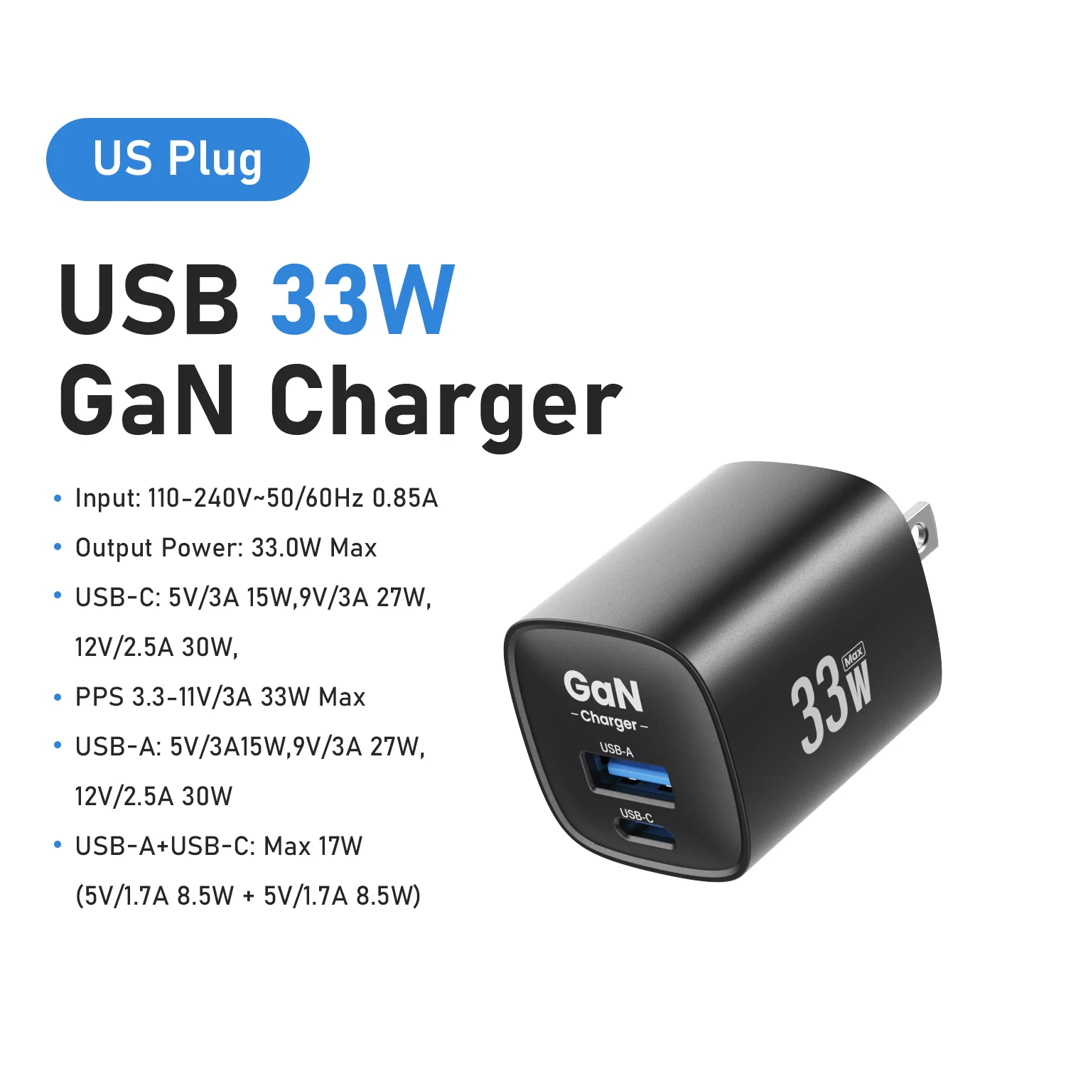 33W GaN USB-C Ladegerät, tragbar, Dual-Ports, PD PPS, schnelles Laden für iPhone 17 16 15 14 Pro Max, iPad, Samsung S23 Ultra, Xiaomi