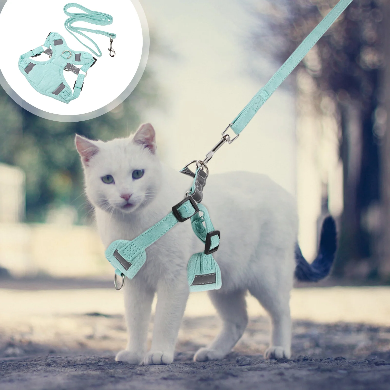 

1Set Cat Harness Leash Adjustable Soft Comfortable 12m Long Leash Stainless Steel Ring Lightweight Portable Pet Supplies