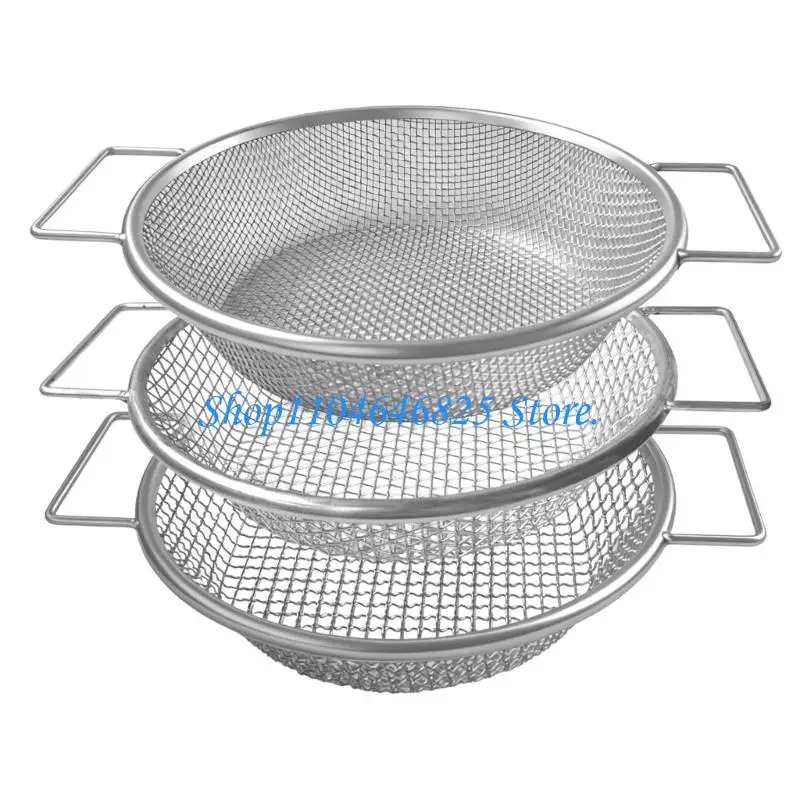 Soil Sifter Set for Gardening, 3 Piece Metal Mesh Garden Sieve with Side Handles for Compost Screening, Potting Mix Cleanup, and