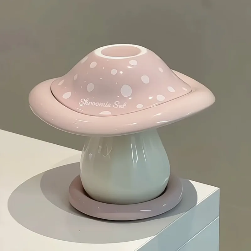 Pink Mushroom Ceramic Plate New Cutlery Bowls High-looking Western Plate Tea Desserts Tray Household Decorative Food Afternoon