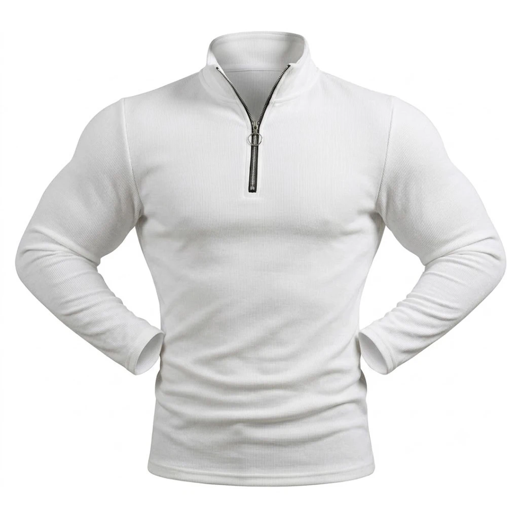 Herren Langarm-Sweatshirt mit Viertelreißverschluss, Einfarbig, Stehkragen, Sportlicher Pullover, Lässige Laufbekleidung, Aktivwear, Sport- und Arbeitsjacken – Detail 7