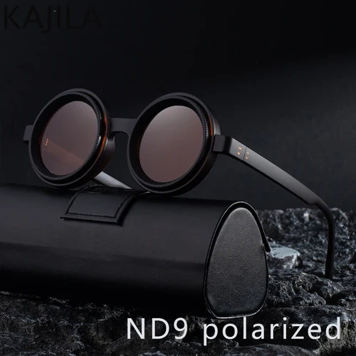 Imagen 2 del producto Gafas de sol polarizadas con montura pequeña redondas Steampunk ND9, gafas de sol con atenuación ajustable para hombre, gafas de sol reductoras de luz para pescar y conducir UV400