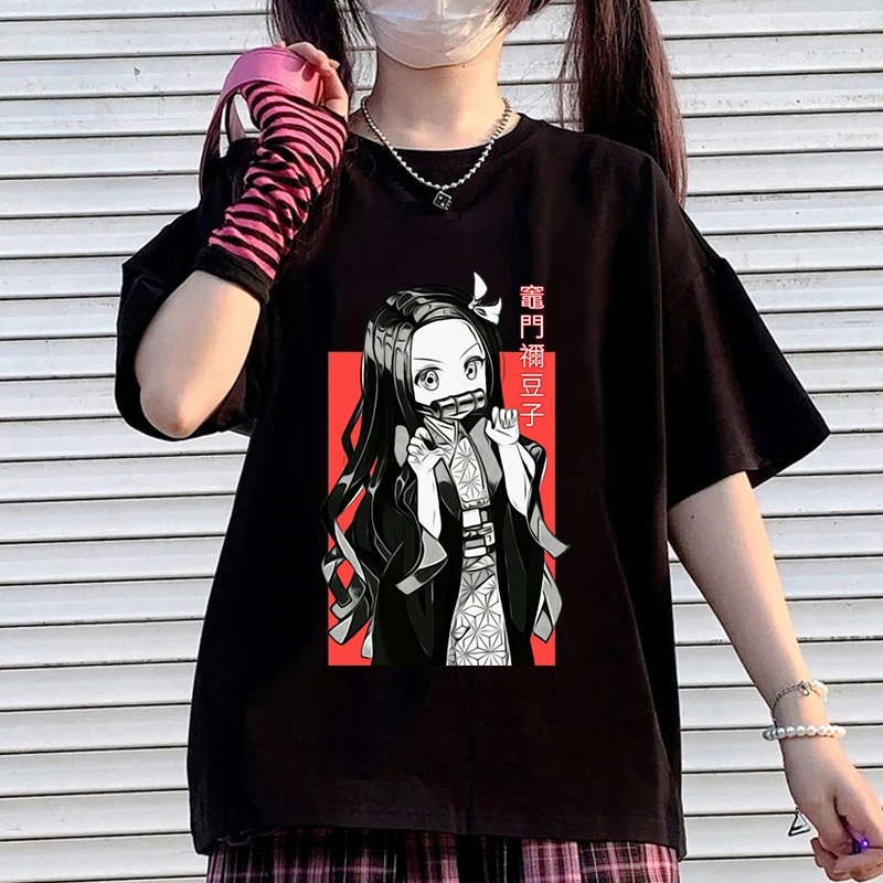 Japanese Anime Demon Slayer T Shirt for Women Kimetsu No Yaiba Nezuko T-shirt Female Tanjirou Kamado Graphic y2k Clothes Tops