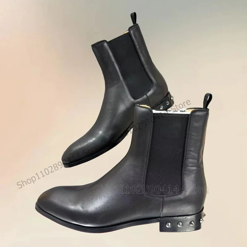 

Black Patchwork Rivets decor Matte Leather Boots Fashion Slip On Men Boots Luxury Handmade Party Banquet Office Men Dress Shoes