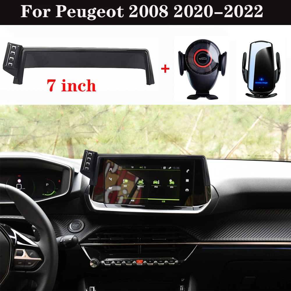 

Car Phone Holder For Peugeot 2008 2020 - 2022 7-Inch Screen 15W Fixed Base Fast Wireless Charger Stand Car Mobile Phone Mount