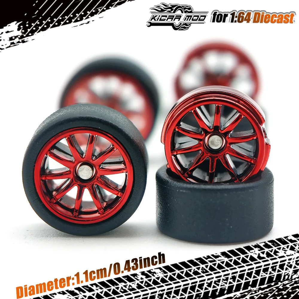 1/64 RLC Premium Farbige Galvanisierte Räder mit Gummi-Slick-Reifen für Modellauto-Umbauteile D:11mm (1 Set) – Detail 9