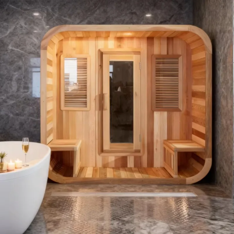 Customized 3-4 Person Indoor Outdoor Infrared Dry Steam Sauna, Canadian Red Cedar Sauna Cabin with Smart Computer Control Panel