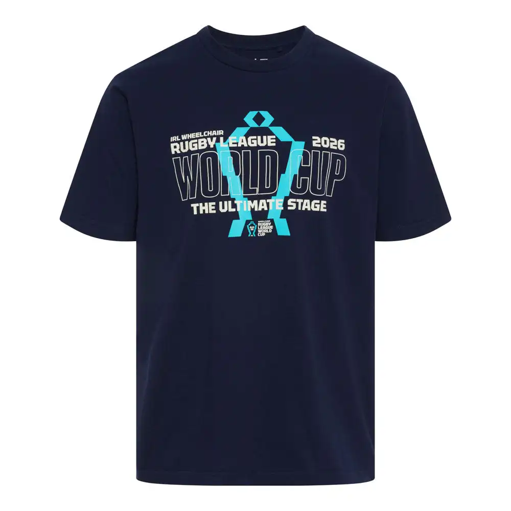 2026 Rugby League World Cup Unisex Double-Sided T-Shirt, Wollongong Tournament Souvenir Tee, Navy Crew Neck Short Sleeve Fan