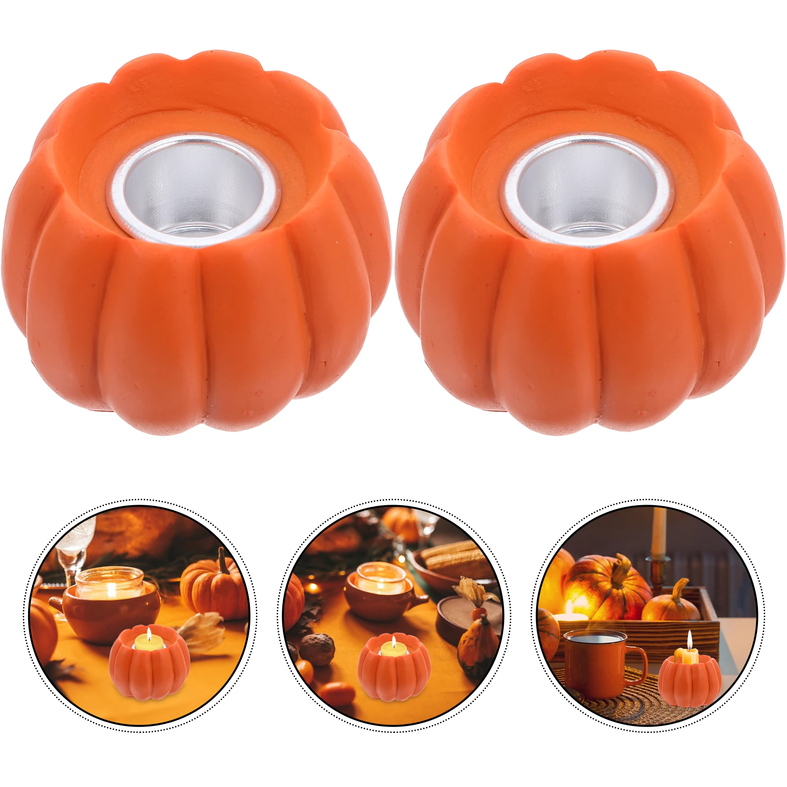 

2 Pcs Pumpkin Candlestick Holder Table Centerpiece for Tealight Candlelight Halloween Banquets Holders