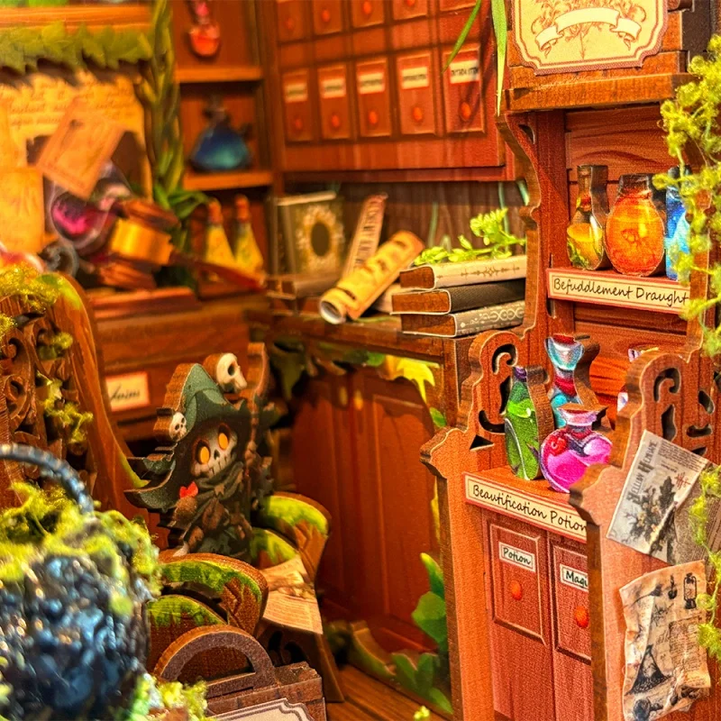 Casa em miniatura do diário da poção secreta OUZEY - Kit de modelo de madeira DIY da oficina da alquimia mística para adolescentes