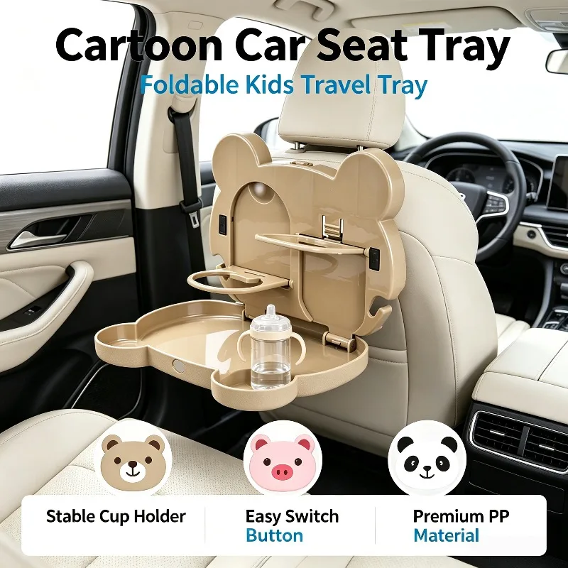 Car Back Seat Foldable Food Tray, Auto Headrest Mount Drink Cup Holder Portable Car Dining Table Snack Storage Plate