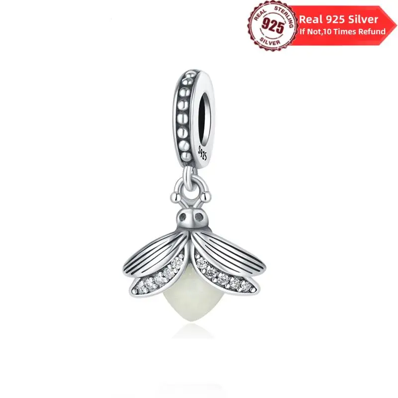 Real 925 Sterling Silver Charm Bead Firefly Noctilucent Pendant Charms Fit Pandora Bracelets Necklaces Women Diy Jewelry