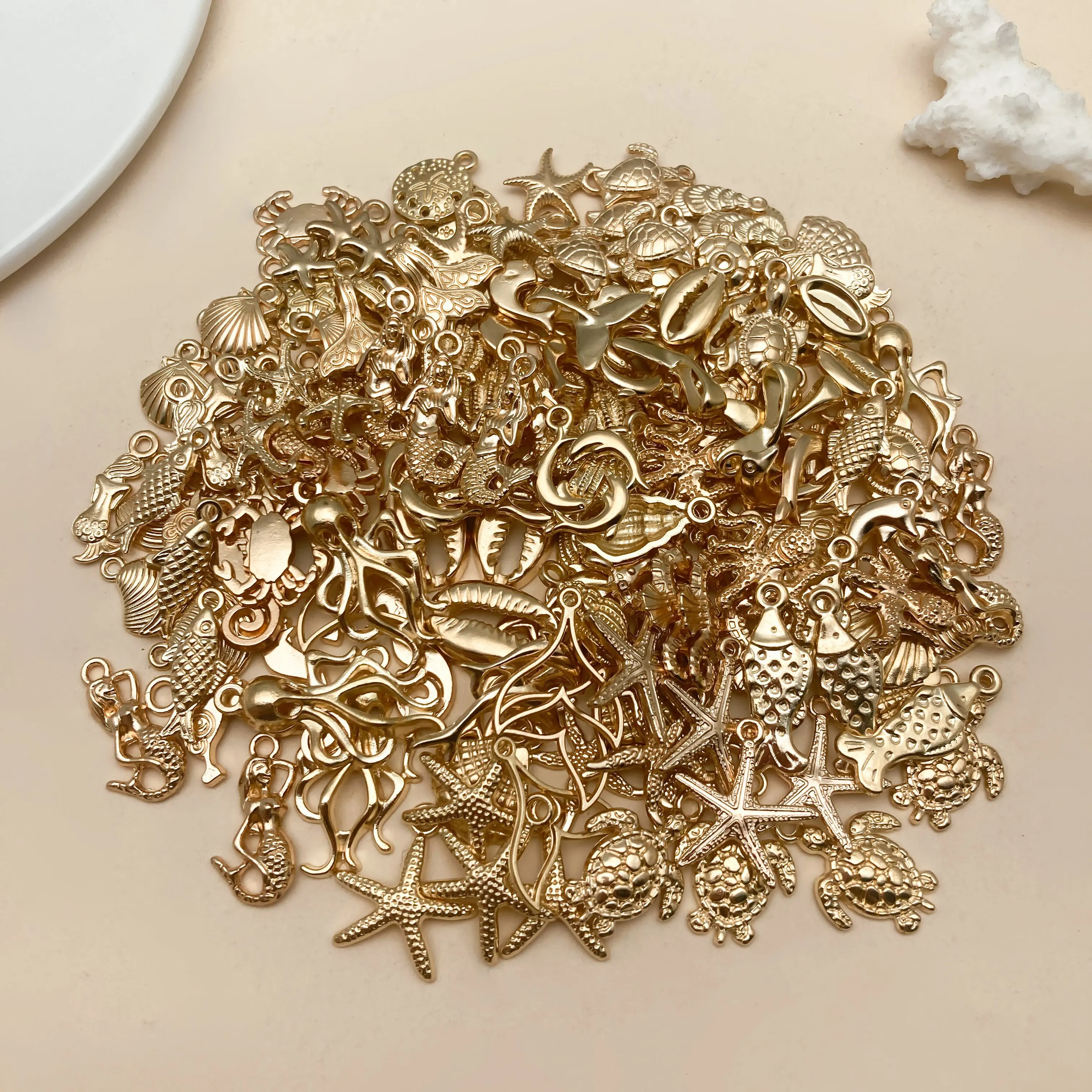 Random Mixed 20/50/100pcs Alloy Antique Ocean Shells,Stars,Seahorses Series Charms Pendants Accessories,Suitable For Diy Earring