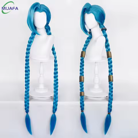 High Quality LOL Jinx Cosplay Wig Long Braided Blue The Loose Cannon Wig With Braid Heat Resistant Synthetic Hair Anime Wigs