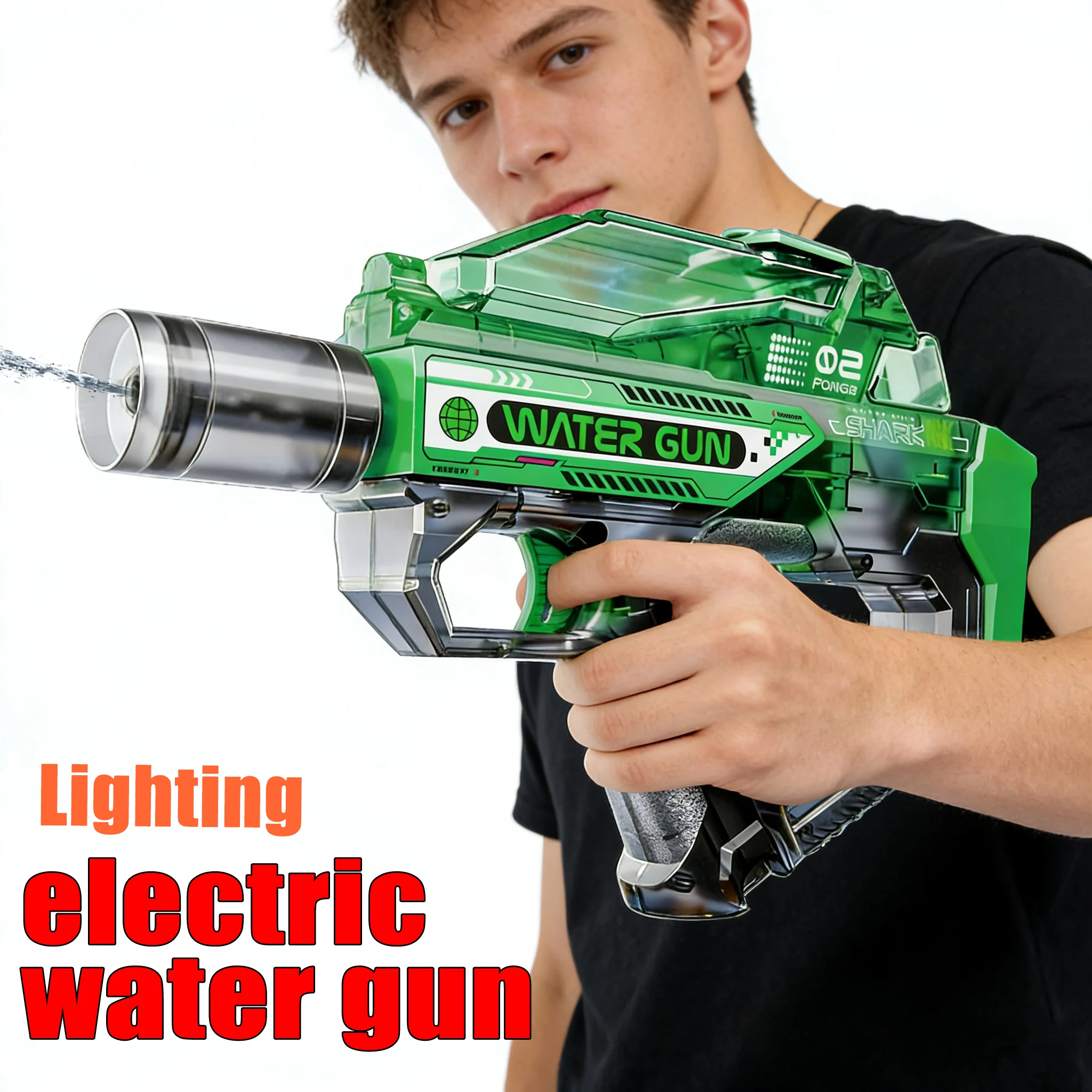Electric Water Gun Toy Kids Water Squirt Gun with Lights and Sound Automatic Continuous Firing Watergun Beach Pool Outdoor Toy