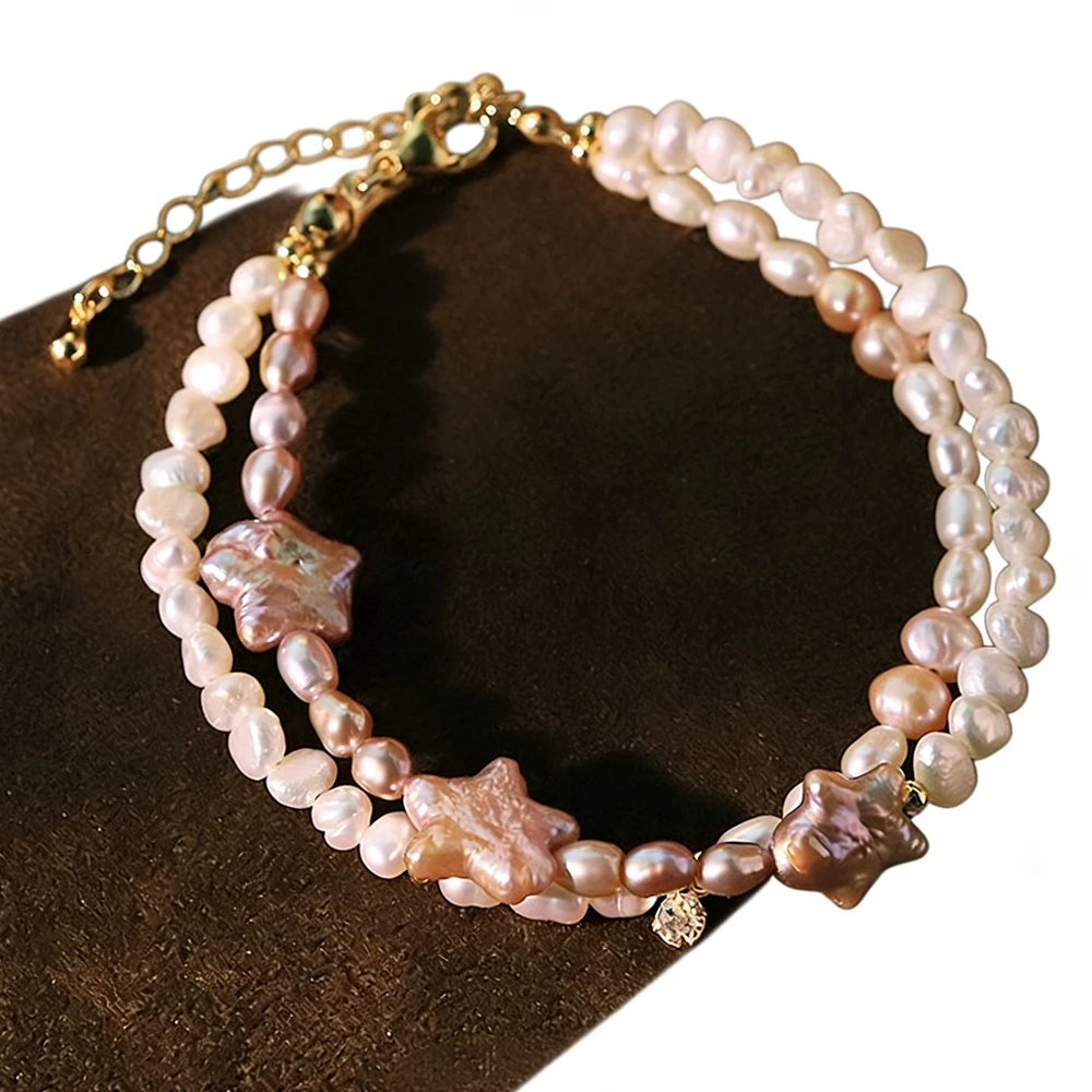 

Оригинальный дизайн, натуральный пресноводный жемчуг, браслет с двойной петлей, роскошный женский браслет с жемчугом в стиле барокко, очаровательные ювелирные изделия, подарки