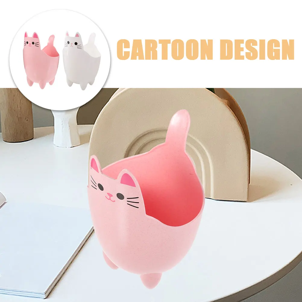 

2Pcs Cat Shaped Desktop Trash Can Small Storage Bucket White Pink Mini Plastic Garbage Bin Office Use Cartoon Design Reliable