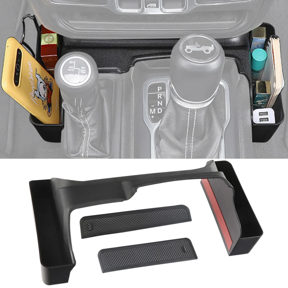 Caixa Organizadora para Câmbio de Carro com Suporte para Celular para Jeep Wrangler JL Gladiator JT 4 Portas 2018-2024 Acessórios Internos