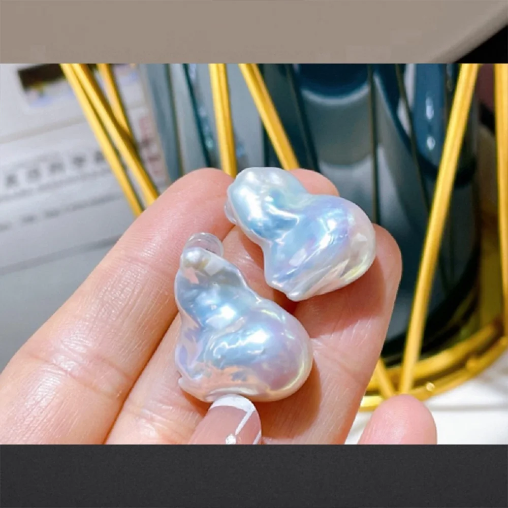 

Alien Large Particle Earrings AAAAA+14X17mm Rannanhai Baroque Pearl Earrings 925S