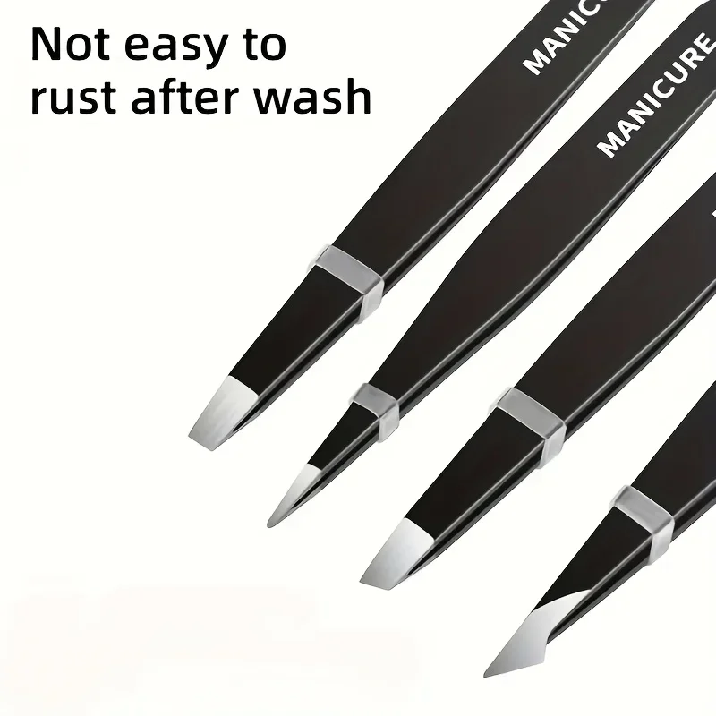 4pcs Stainless Steel Eyebrow Tweezers Set with Double Eyelid Tape & Case Professional Makeup Tools for Eyelash Extension