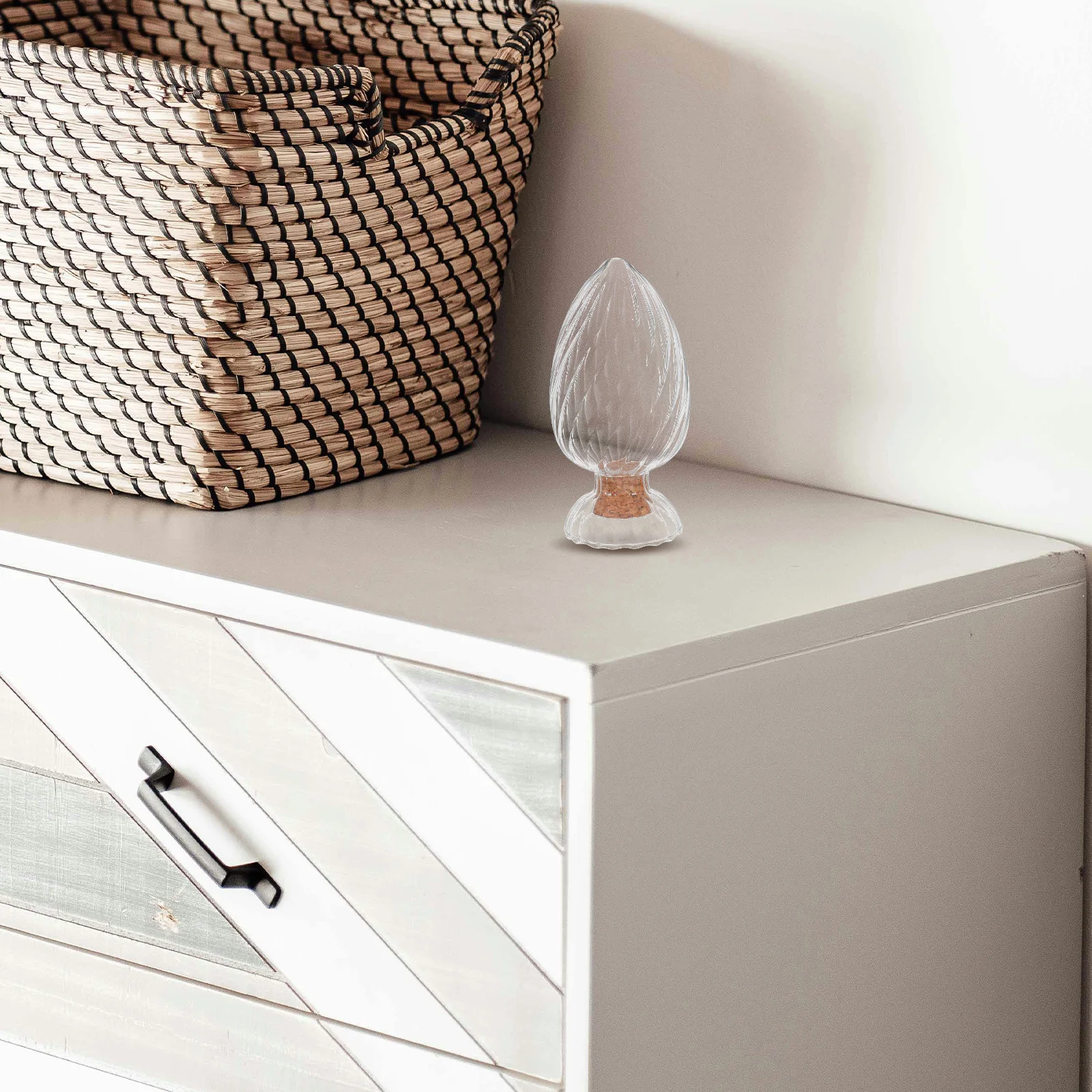 Helix-tarro de cristal transparente con tapa de corcho, botella de almacenamiento decorativa al revés para comedor, chimenea y baño