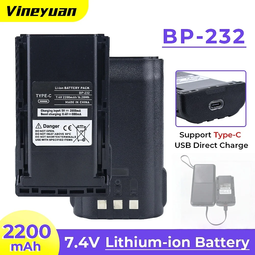 

BP-232 2200mAh Type-C USB Rechargeable Li-ion Battery for ICOM IC-A14 IC-F16 IC-F25 IC-F33 IC-F43 IC-F44 IC-F3011 IC-F4021 Radio