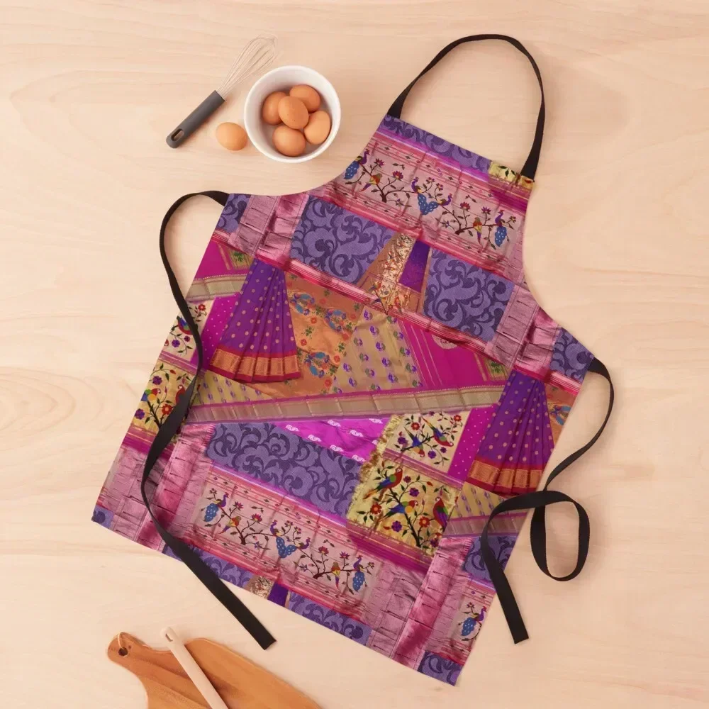

Ediemagic Sari fabric Patchwork Apron Kitchen Household Items Waterproof Kitchen Woman New year's kitchen item Apron