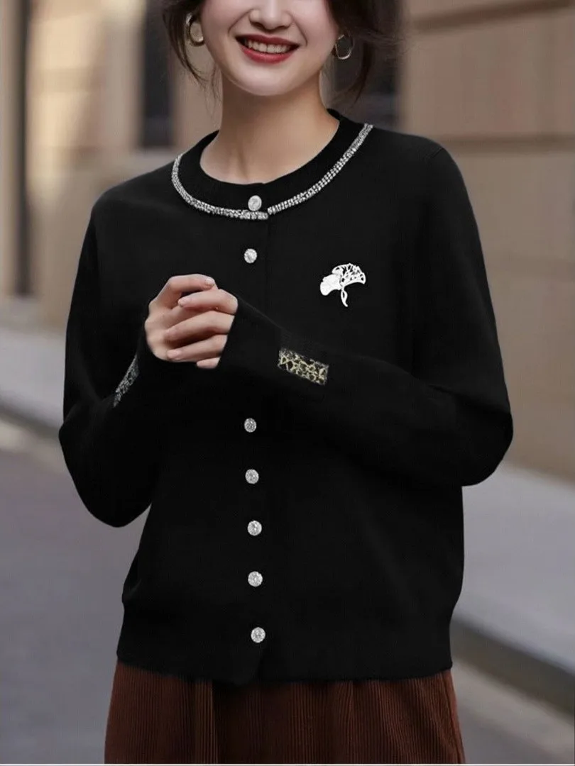 

plus Size 300 Pou Silver Maple Le Embroidery Open Cardigan Knitted Sweater Spring Autumn ex Loose Sweater Jaet