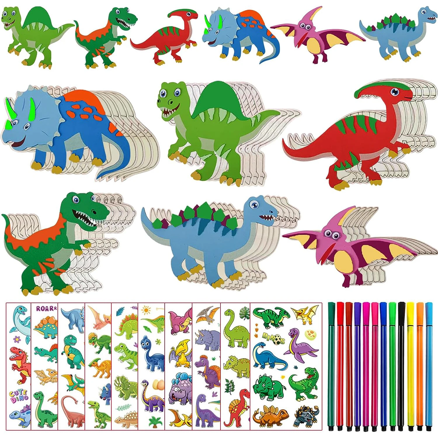 44PCS Dinosaur DIY Wooden Craft Set, Dinosaur Craft Set, Birthday Craft Set, DIY Craft Making for Girls/Boys' Birthday Parties