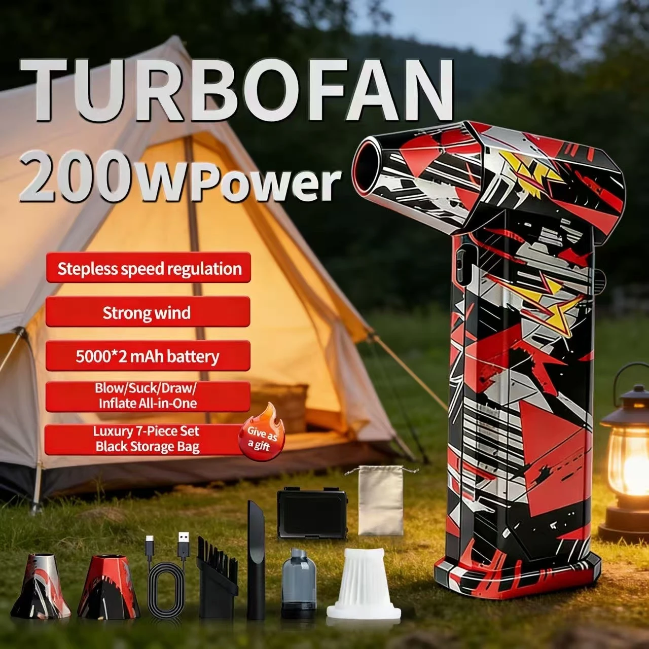 

Silver-Black-Red X9 Brushless Vacuum Fan,300000 Rotations Per Minute,75m/s Wind Speed,Turbo Jet Hair Dryer+Car Wash Gun+Snow