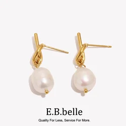 Knot Button Freshwater Pearl Drop Earrings Water Resistant 316L Stainless Steel Jewelry 18K Gold Plated Earrings for Women