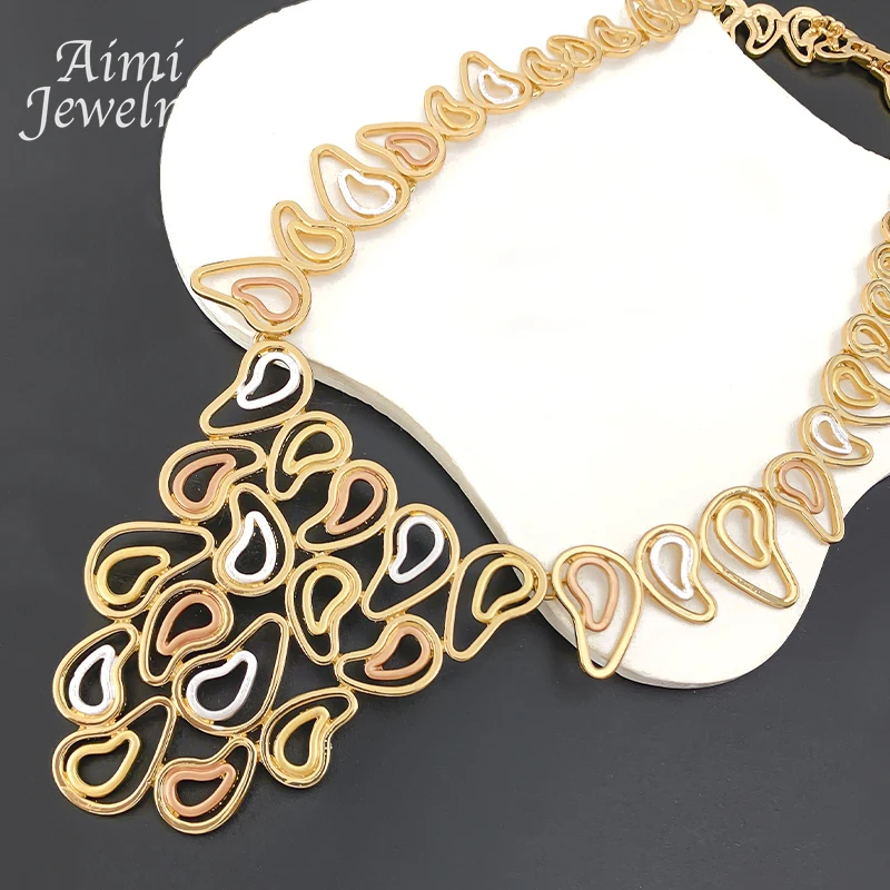 Pattern 18K Gold Plated Colorful 4Pcs Jewelry Set for Chunky Women Necklace Earring Bracelet Ring Bridal Wedding Party Gifts