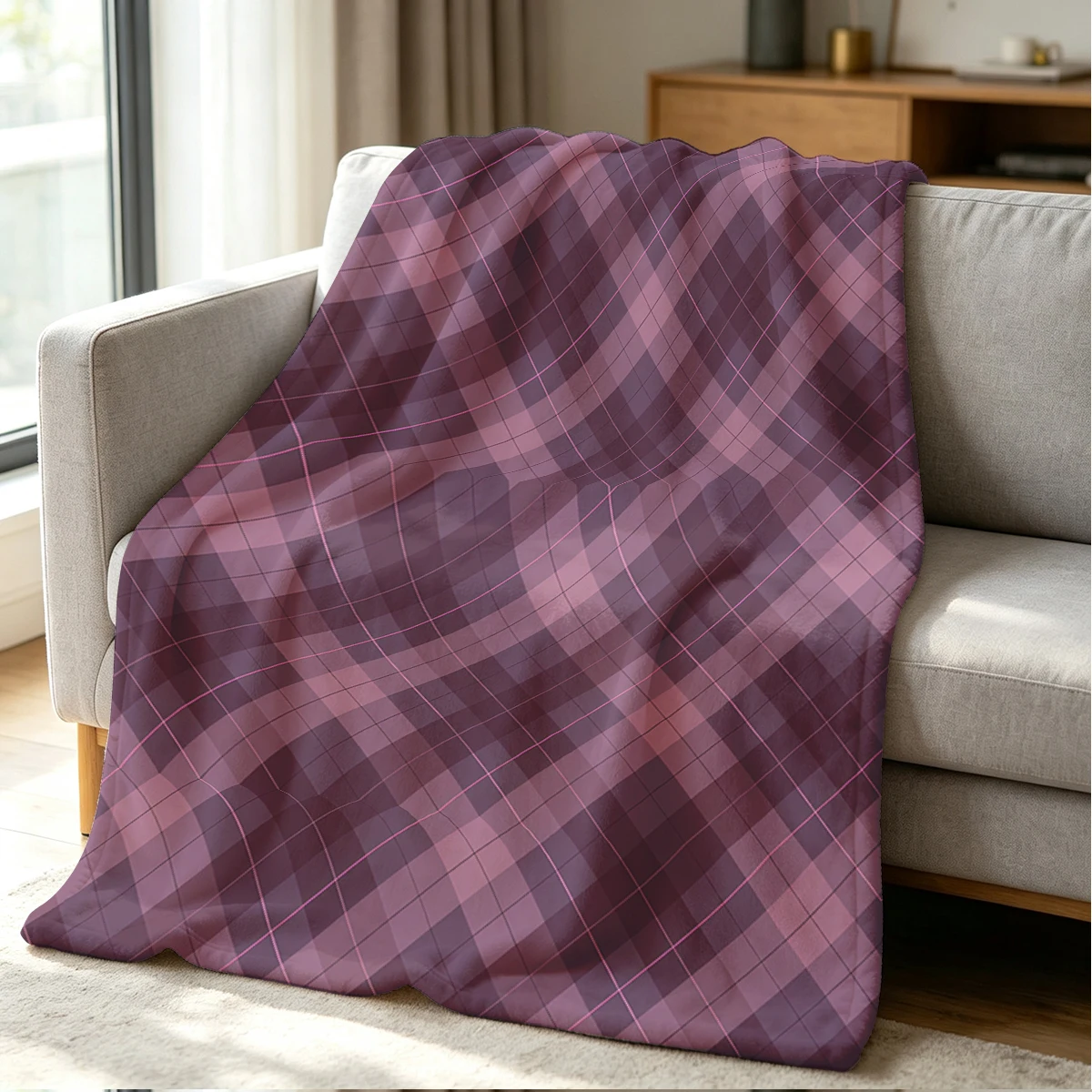 Lilac Grid Blanket Soft Cozy Throw for Sofa Bed Festive Holiday Decor Gift for Kids and Adults,Lightweight and Warm