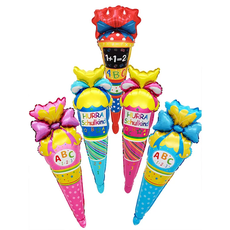 5Pcs 123 ABC Back To School Ice Cream Pink Blue Bow Gift Ballons  Classroom Decorations Baby Shower