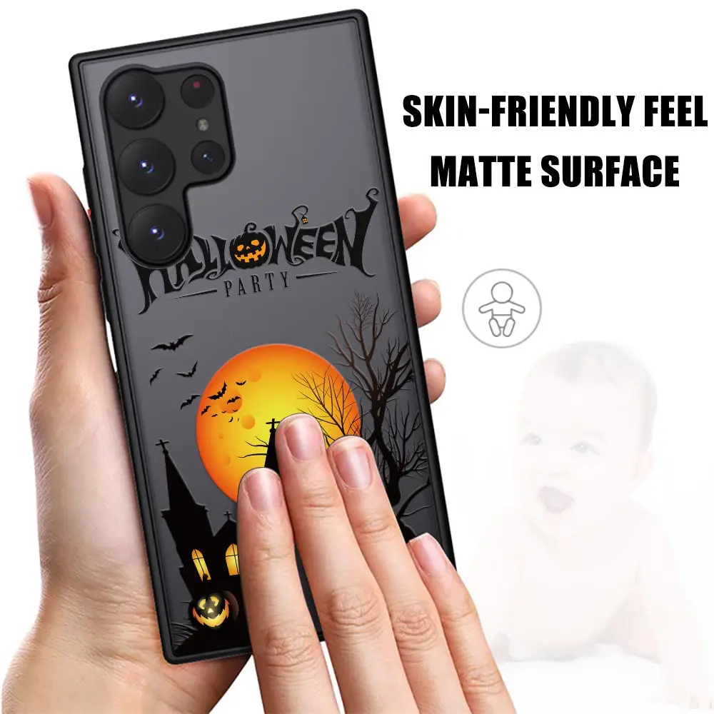 Halloween S24 Ultra Case For Samsung Galaxy S23 S22 Ultra S20 S21 FE Plus 10 S24 Case Matte Clear Cover Castle Pumpkin Bat Witch