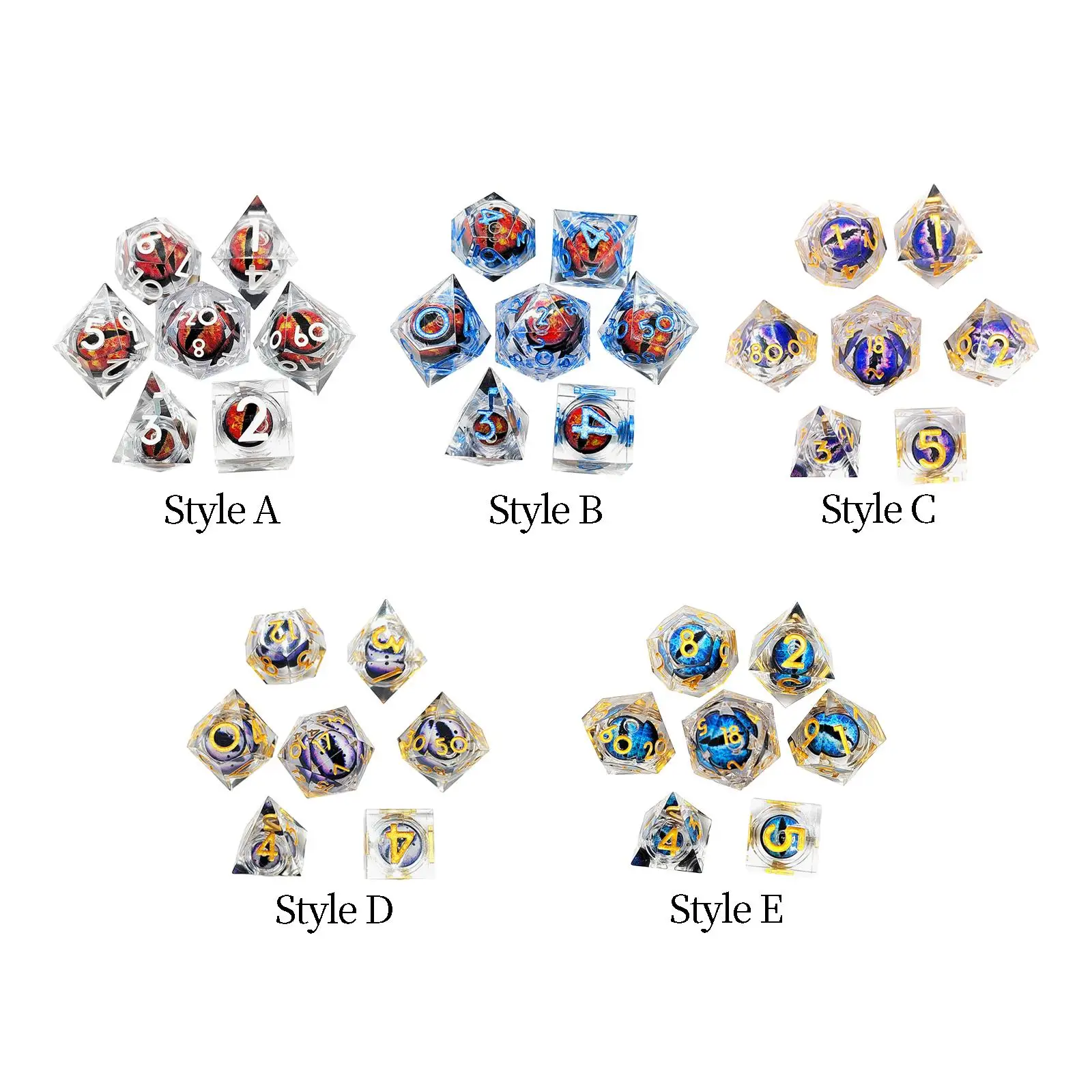 Resin Polyhedral Eye Dice 7Pcs Set Smooth Surface Multipurpose Portable Durable Accessory Handmade for Teaching Projects