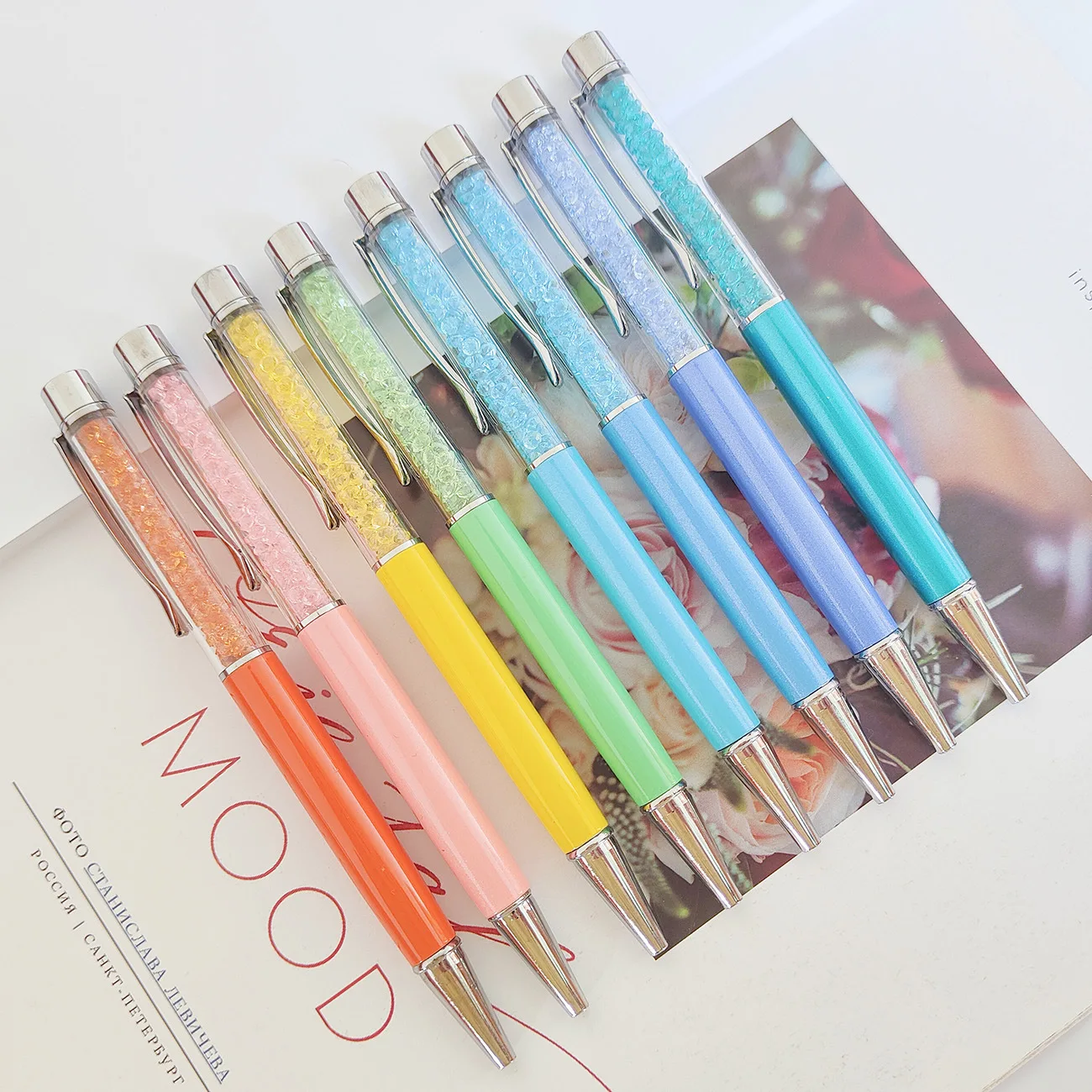 5Pcs Ballpoint Pen Crystal Diamond Metal Beautiful Student Writing Office Gift High Quality Luxury Free Customized Logo Name