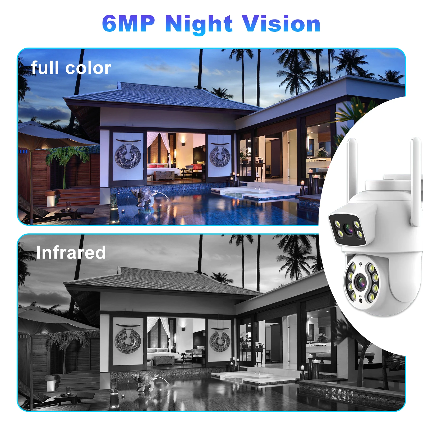Outdoor Wireless 6MP Dual Lens WiFi IP Camera Home Security CCTV Video Surveillance Human Detect Dual Screen Icsee Tris home