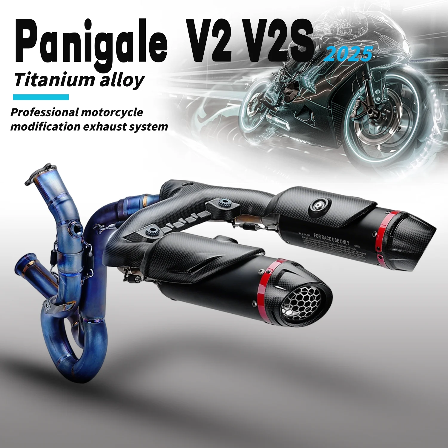 

For Panigale V2 or V2S Du-C-t 2025 Motorcycle titanium alloy system exhaust carbon fiber tip Dual exhaust for V2 V2S